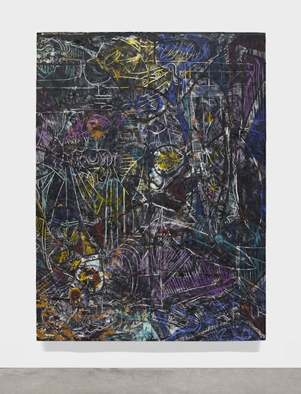 Angel Otero, <em>Wind Chimes</em>, 2015. Oil paint and fabric collaged on canvas, 96 × 72 × 2  inches. Courtesy the artist and Lehmann Maupin, New York and Hong Kong. Photo: Martin Parsekian.
