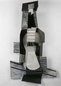 Pablo Picasso, <em>Guitar</em>, 1924. Painted sheet metal, painted tin box, and iron wire, 43 11/16 × 25 × 10 1/2 inches. Musée national Picasso–Paris. (c) 2015 Estate of Pablo Picasso/Artists Rights Society (ARS), New York.