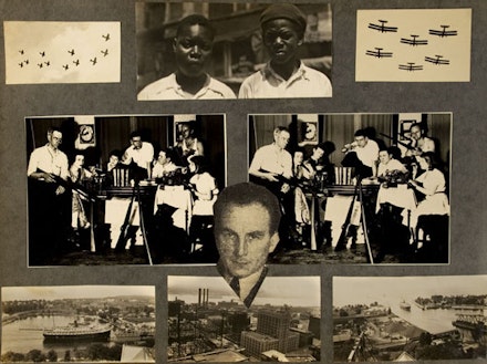 Two snapshots of Mattick (center of group, with pipe) and friends in Chicago during the 1930s, page from a photo album.