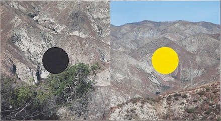 James Hyde, <em>LOCATIONS</em>, 2014. Acrylic dispersion on archival inkjet print mounted on linen and board, 43 x 80 inches. Courtesy Luis De Jesus Gallery.