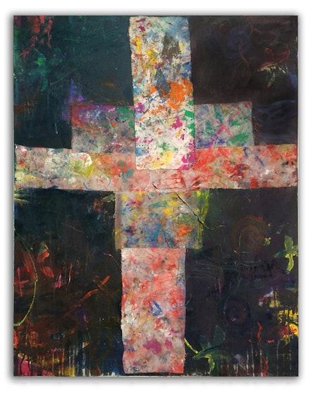Ford Crull, <i>Crossroads</i>, 2014. Oil, enamel, cotton, on canvas, 40 x 30 inches. Courtesy the artist.