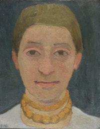 Paula Modersohn-Becker, <em>Portrait of the Artist’s Sister Herma with Amber Necklace</em>, ca, 1905. Oil on canvas. Private collection; courtesy Galerie St. Etienne, New York.