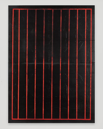 Will Boone, <em>Untitled</em>, 2015. Enamel, acrylic on canvas, 130 x 96 inches. (c) Will Boone. Courtesy Andrea Rosen Gallery. Photo: Pierre Le Hors.