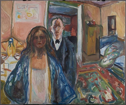 Edvard Munch, <em>The Artist and His Model</em> (1919–21). Oil on canvas. © The Munch Museum Oslo / 2016 Artists Rights Society (ARS), New York. 