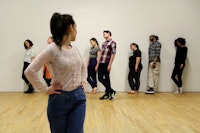 Katiana Rangel and ensemble rehearsing for <em>Tragedy in Spades</em>. Photo by Katherine Brook.