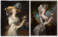 <em>Marie Antoinette in a Chemise Dress</em>, 1783; <em>Marie Antoinette with a Rose</em>, 1783