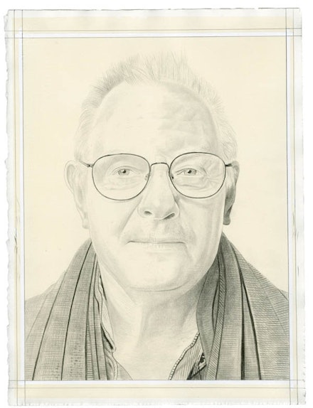 Portrait of Bill Jensen. Pencil on paper by Phong Bui. From a photo by Zack Garlitos.