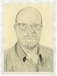 Portrait of Huey Copeland. Pencil on paper by Phong Bui. From a photo by Meta Rose Torchia.