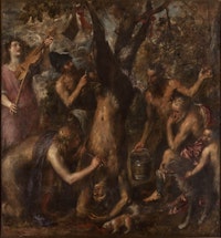 Titian (Tiziano Vecellio), <em>The Flaying of Marsyas</em>, probably 1570s. Oil on canvas. 86 /8 x 80 1/4 inches. Archdiocese Olomouc, Archiepiscopal Palace, Picture Gallery, Kromĕříž. Courtesy The Metropolitan Museum of Art, New York.