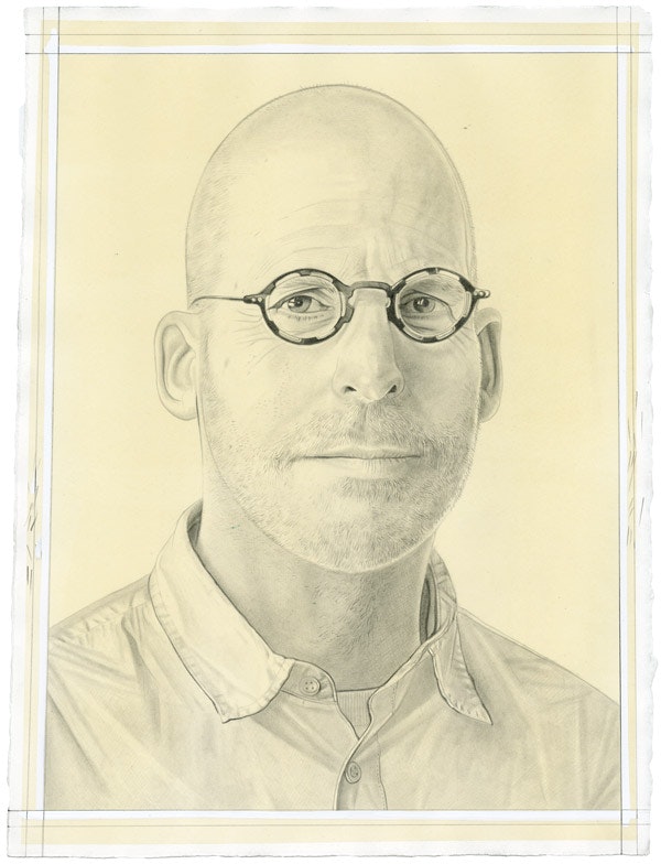 Portrait of B. Wurtz. Pencil on paper by Phong Bui. From a photo by Taylor Dafoe.