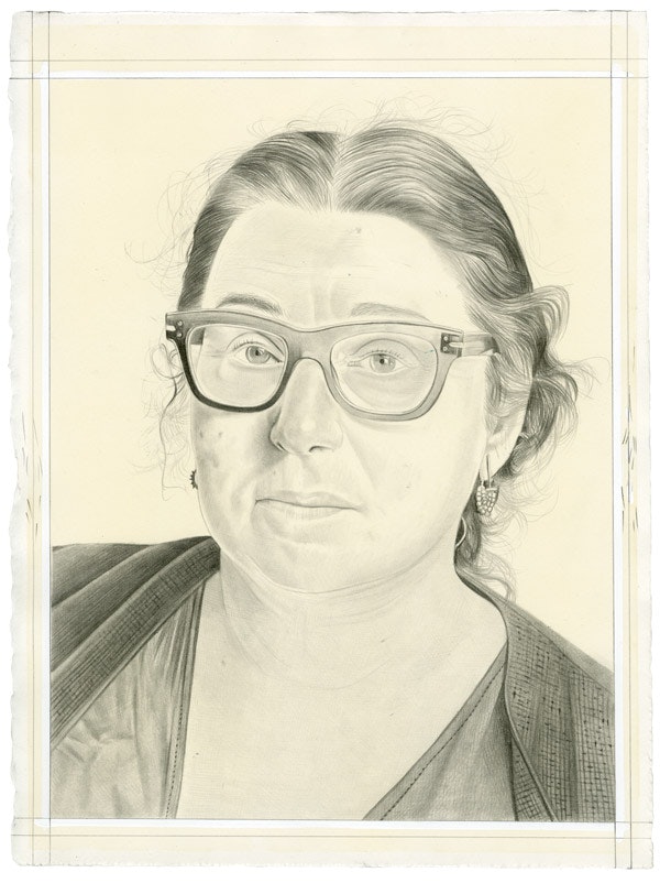 Portrait of Joanne Greenbaum. Pencil on paper by Phong Bui. From a photo by Zack Garlitos.