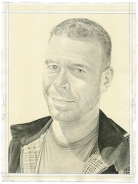 Portrait of Wolfgang Tillmans. Pencil on paper by Phong Bui. From a photo courtesy Wolfgang Tillmans Studio.