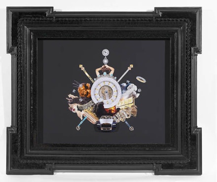 Rashaad Newsome, <em>L.S.S. (Alex Mugler)</em>, 2014. Collage in custom frame, 50 1/2 × 58 × 4 inches. Courtesy the artist and Marlborough Gallery, New York.