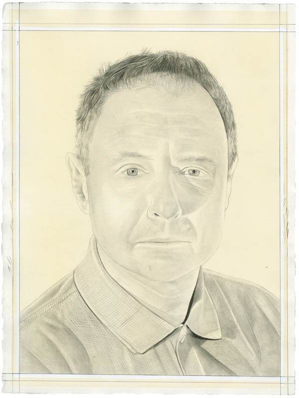 Portrait of Jonathan Lasker. Pencil on paper by Phong Bui. From a photo by Zack Garlitos.
