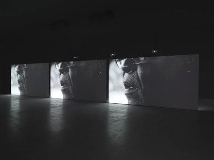 Adam Pendleton, <em>My Education: A Portrait of David Hilliard</em>, 2014. Three-channel black-and-white video, 9 minutes 19 seconds. Courtesy the artist.