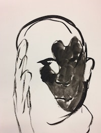 Maya Grace Strauss, <em>Portrait of Leon Golub (based on a photograph by David Reynolds)</em>, 2016. Ink on paper.
