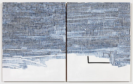 Marjorie Welish. <em>Before After Oaths 14</em>, 2016 Acrylic on panels; doptych measuring 20