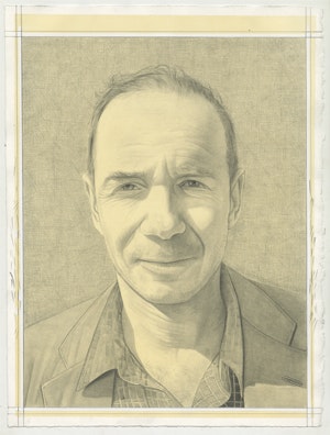 Portrait of Dan Simon. Pencil on paper by Phong Bui. From a photo by Phong Bui.