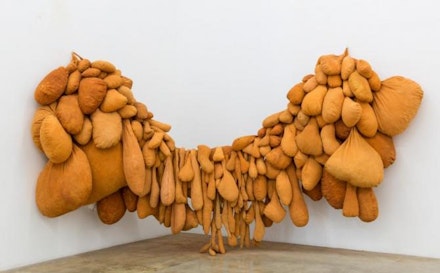 Solange Pessoa, <em>Hammock</em>, 1999 – 2003. Fabric, earth, and sponges. 85 x 166 x 48 inches. Courtesy National Museum of Women in the Arts.