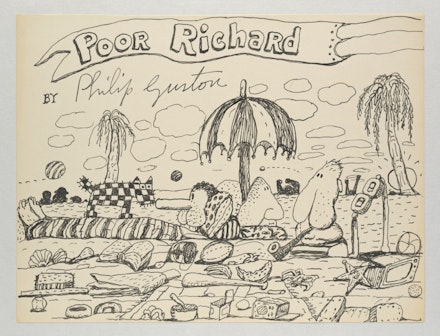 Philip Guston, <em>Untitled (Poor Richard)</em>, 1971. Ink on paper. 10 1/2 x 13 7/8 inches. Photo: Genevieve Hanson. © The Estate of Philip Guston. Courtesy Hauser & Wirth. 