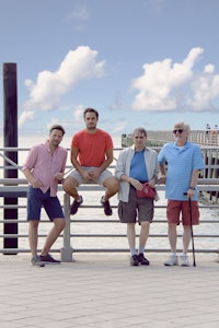 (from left to right) Brian Gligor, Marc Sinoway, Joseph J. Menino, and R. Scott Williams in <em>Boys of a Certain Age</em>. 