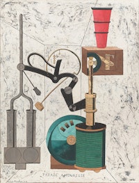 Francis Picabia, <em>Parade amoureuse </em>(<em>Amorous Parade</em>), 1917. Oil, gesso, metallic pigment, ink, gold leaf, pencil, and crayon on board. 38 × 29 inches Neumann Family Collection. © 2016 Artist Rights Society (ARS), New York/ADAGP, Paris. Photo: Tom Powel Imaging.