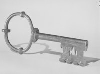 Key, 16th – 17th century. 10 5/8 × 4 3/4 × 1 5/8 inches. Wrought iron. Gift of Richard S. Perkins, 1975. OASC, Metropolitan Museum of Art, New York.