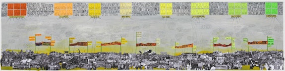 Rachel Schragis, <em>Confronting the Climate: A Flowchart of the People’s Climate March</em>, 2014 – 16. Mixed media collage. 3 × 12 feet. © Rachel Schragis. Courtesy International Center of Photography.