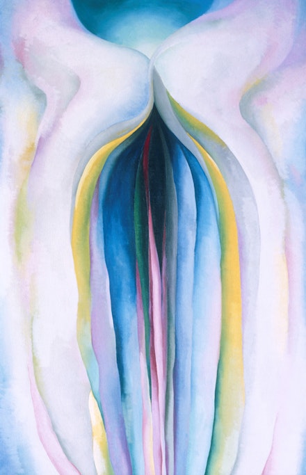 Georgia O’Keeffe, <em>Grey Lines with Black, Blue and Yellow</em>, 1923. Oil on canvas. 48 × 30 inches. Museum of Fine Arts, Houston. © Georgia O'Keeffe Museum / Artists Rights Society (ARS), New York.