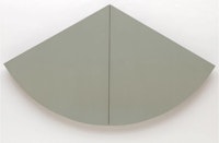Robert Mangold, <em>1/3 Gray-Green Curved Area</em>, 1966. Oil on Masonite.Two panels, overall: 48 x 83 3/4 inches. Solomon R. Guggenheim Museum, New York.