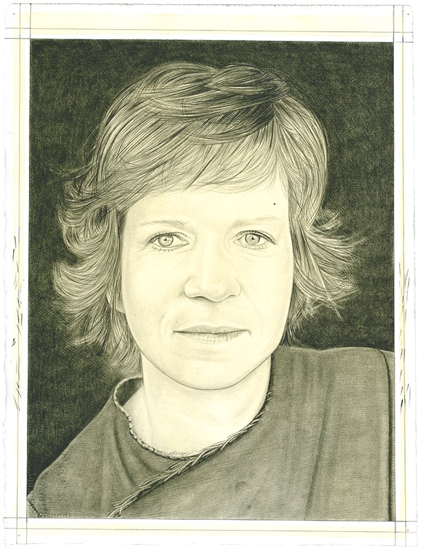 Portrait of Katharina Grosse. Pencil on paper by Phong Bui.
