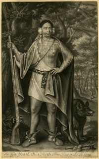 John Simon after John Verelst (1648–1734), Sa Ga Yeath Qua Pieth Tow, King of the Maquas, 1710. Mezzotint. New-York Historical Society Library.