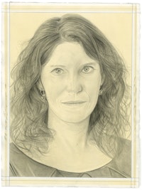 Portrait of Heather Ewing. Pencil on paper by Phong Bui. From a photo by Adèle Schelling.