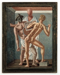 Giorgio de Chirico, <em>Gladiateurs</em> (<em>Gladiators</em>), 1928. Oil on canvas, 51.2 × 38.2 inches. Nahmad Collection, Monaco. © 2016 Artists Rights Society (ARS), New York / SIAE, Rome. Photo: Adam Reich.
