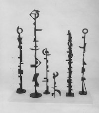 Dorothy Dehner, <em>Encounter</em>, 1969. Bronze, si× parts, each 50 × 7 × 7 inches, 40 × 6 × 6 inches, 39 × 5 × 5 inches, 38 × 4 1/2 × 4 1/2 inches, 27 1/2 × 5 × 4 1/2 inches, and 14 1/2 × 5 × 4 inches. The Museum of Modern Art, New York. Committee on Painting and Sculpture Funds and partial gift of the Dorothy  Dehner  Foundation for the Visual Arts, 2010.  © 2017 Dorothy  Dehner  Foundation for the Visual Arts