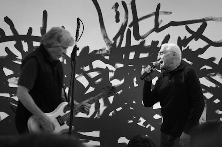 RHYS CHATHAM AND JOHN GIORNO PERFORMING AT CNEI SHOW OPENING, 2009. PHOTO: JEFF GUESS.