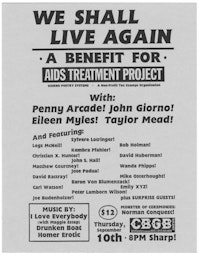 WE SHALL LIVE AGAIN: A BENEFIT FOR AIDS TREATMENT PROJECT, 1987.
