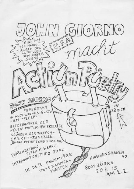 JOHN GIORNO <EM>MACHT ACTION POETRY</EM>, 1972.