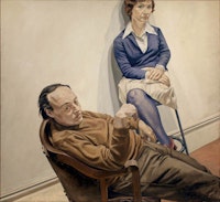 Philip Pearlstein, <em>Portrait of Al Held and Sylvia Stone</em>, 1968, oil on canvas, 66 × 72 in., Image courtesy of Betty Cuningham Gallery.