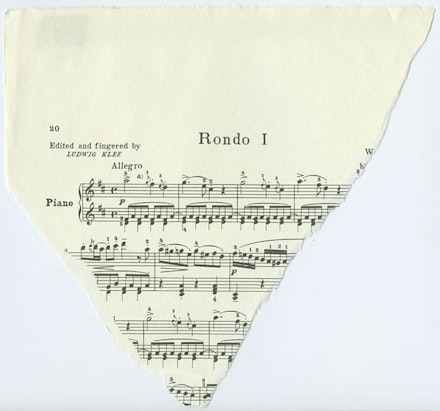 Images of torn lithographic sheet music, Dedalus Foundation Archives.