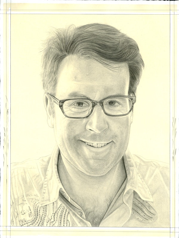 Portrait of Toby Kamps. Pencil on paper by Phong Bui. From a photo by Anton Henning.