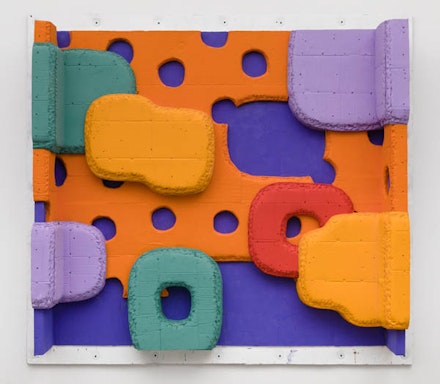 Guy Goodwin, <em>Popsicle Grotto</em>, 2017. Acrylic and tempera on cardboard. 79 x 72 x 13 1/4 in. Courtesy Brennan & Griffin.