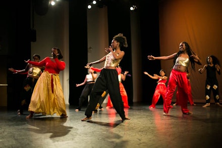DCW Youth Performing Arts Company in their piece <em> Resilient...Journey... </em> directed by Shola Roberts. Credit: Shane Drummond
