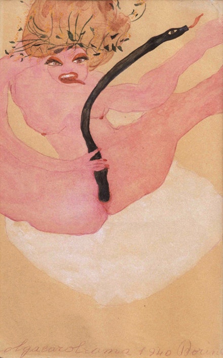 Carol Rama, <em>Dorina</em>, 1940. Watercolor on paper. 7 7/8 x 5 1/8 in (20 x 13 cm). Photo: Pino dell’Aquila.
