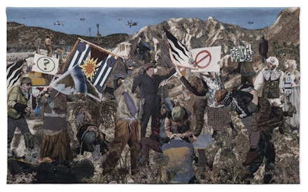 Aziz + Cucher, <em>Aporia</em>, 2017. Cotton and wool Jacquard tapestry. 74 x 124 in. Courtesy the artists and P.P.O.W, New York.