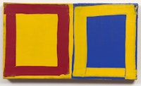 Mary Heilmann, <em>Little Three for Two: Red, Yellow, Blue, 1976</em> Acrylic on canvas. 13 1/2 x 24 x 1 7/8 in. The Museum of Modern Art, New York.  Photo by Thomas Muler
