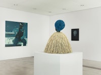 Installation view of <em>Blue Black</em>, with works by Kerry James Marshall, Simone Leigh, and Jack Whitten, in the Entrance Gallery. Pulitzer Arts Foundation, 2017 Photograph © Alise O’Brien Photography.