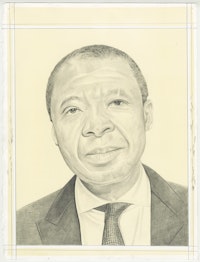 Portrait of Okwui Enwezor by Phong Bui. Pencil on Paper. 2017