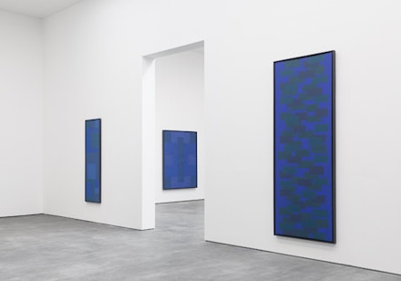 Installation view, Ad Reinhardt: Blue Paintings at David Zwirner New York, September 12 - October 21, 2017. © 2017 Estate of Ad Reinhardt/Artists Rights Society (ARS), New York. Courtesy David Zwirner, New York/London.