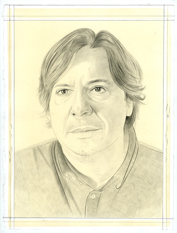 Portrait of George Condo, pencil on paper by Phong Bui.